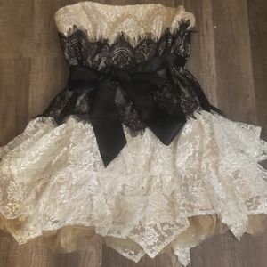 Ivory with black lace party dress